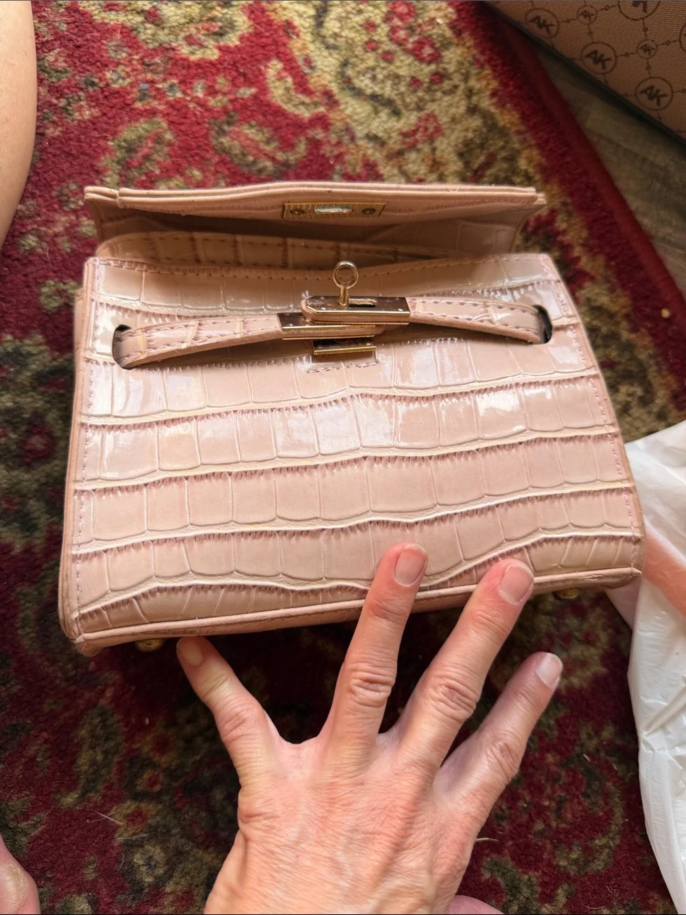 Croc-Embossed Mini Satchel in Blush